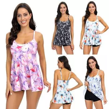 Европа и США Новая мода напечатанная юбка стиль живота крышка и тонкие независимые боксеры женский купальник S