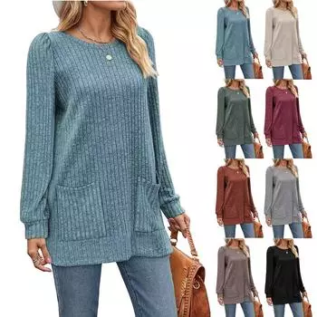 Европа и США Осень и зима свитер средней длины в полоску однотонный карман платье для женщин XS чёрный