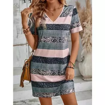 Европа и США поп-ап мода полосатые принтованные платья S розовый