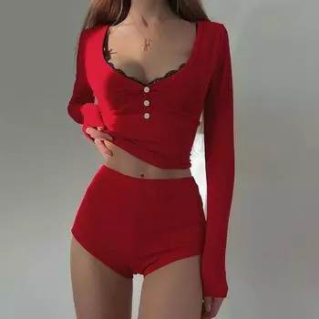 Европа и США Ветер, женская одежда, сексуальные, с глубоким вырезом, V-образным вырезом, обтягивающие, топы с длинными рукавами, модные спортивные Ветер, супер короткие брюки, из двух частей S светло-серый