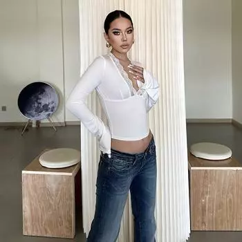 Европа и США Ветер, женская одежда, весна и лето Новинка, Spicy Girl Pure Desire Ветер, сексуальный V-образный вырез, кружево Кружево, сращивание Длинные рукава S бордовый