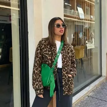 Европа и США заводят женские;Свободное пальто с леопардовым принтом в американском стиле 2023 года. XS