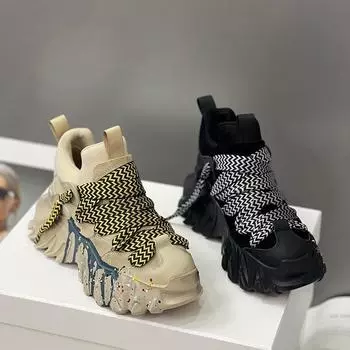 Европа, осень 2024, высокие туфли, женские винтажные тканые туфли для девочек на платформе для папы 35 хаки