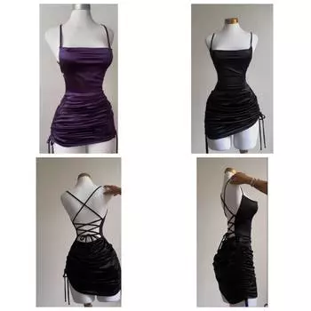 Европа США Платье Лето Шнуровка Сексуальная Юбка-Халтер Трикотаж Спагетти Бретельки Уличная Без Рукавов С Открытой Спиной Облегающий Тонкий S