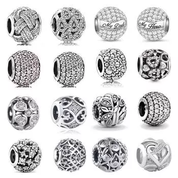 Европа Стерлингового Серебра 925 Новые Сверкающие Круглые Ажурные Подвески Бусины Подходит Оригинальные Модные Браслеты Для Ювелирных Изделий Ожерелье Подвеска