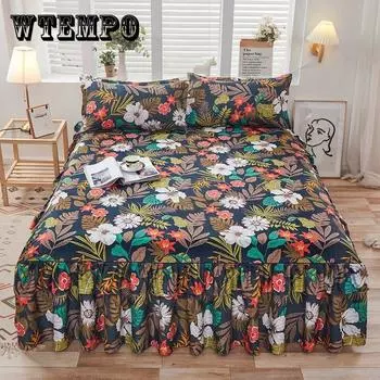 Европейская элегантная юбка-кровать с рюшами, однотонная юбка-кровать, утепленное мягкое гладкое покрывало King Queen с наволочкой для спальни 150*200