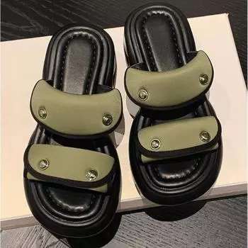 Европейская Америка Модная женская обувь 2024 Лето Новые Толстые Подошвы Увеличивающие Рост На Открытом Воздухе Противоскользящие Повседневные Пляжные Тапочки 35 бежевый