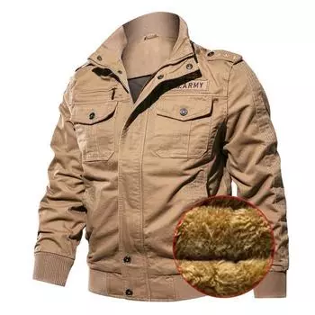 Европейская / американская осенне-зимняя бархатная утолщенная куртка из чистого хлопка с воротником-стойкой, военная куртка, ветрозащитная и теплая военная мужская куртка M хаки