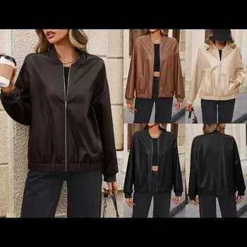 Европейская американская повседневная куртка с короткими рукавами из искусственной кожи для мотоциклистов, куртка-топ для женщин S абрикосовый