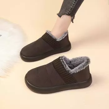 Европейская американская теплая вулканизированная обувь 2024 года, зимняя новая обувь для отдыха и защиты дома, на плоской подошве, женская обувь Zapatos Mujer 35 чёрный