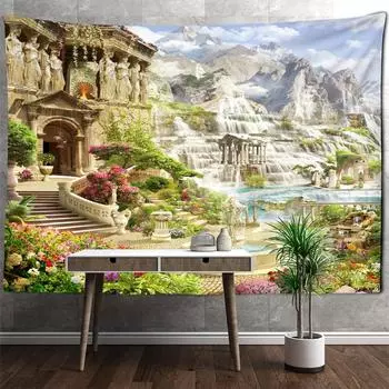 Европейская архитектура сад пейзаж гобелен настенный тапиз богемный натуральный простой домашний декор 95x70cm