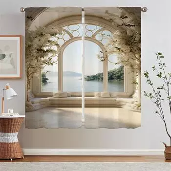 Европейская арка с видом на море, подхваты для кухонных штор, элегантные шторы для комнаты, комплект из 2 шт., тюль для гостиной, декоративные жалюзи W50xH70cmx2pcs-CL