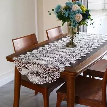 Европейская белая водорастворимая вышитая крючком скатерть Настольный флаг Тумба под телевизор Фортепиано Камин Чехол Рождественский свадебный декор 55x120cm