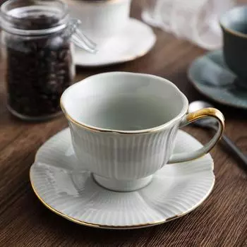Европейская цветочная лепка, расписанная золотом керамическая чашка для послеобеденного чая, кофейная чашка, блюдо из двух частей, чашка для воды, чашка для молока