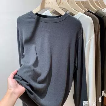 Европейская футболка с маской для лица, однотонная женская, с длинными рукавами, весна-осень, новый лейбл, кашемировый свободный топ, круглая горловина, внутренняя многослойная рубашка S