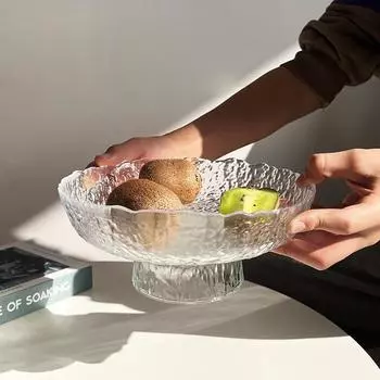 Европейская хрустальная стеклянная тарелка для фруктов Ice Dew Простая модная домашняя тарелка для сухих фруктов Фруктовая тарелка Большая стеклянная тарелка Посуда