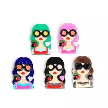 Европейская и американская акриловая доска в очках, булавка с мультяшной девушкой, булавка корейской версии для женского подарка зелёный