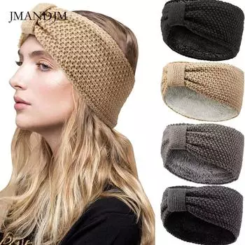 Европейская и американская бархатная вязаная повязка на голову, повязка-бантик из кукурузных зерен, спортивная повязка на голову, защита ушей, головной убор, термошерстяные аксессуары для волос чёрный