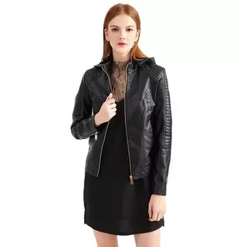 Европейская и американская бархатная женская кожаная куртка больших размеров, женская короткая куртка с капюшоном, теплая повседневная женская куртка XXXL чёрный