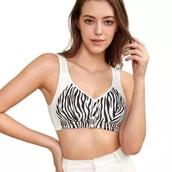 Европейская и американская большая чашка с передней пряжкой для нижнего белья среднего и пожилого возраста. Женская майка с принтом без стального кольца, бюстгальтер большого размера. 36 белый