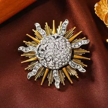 Европейская и американская брошь-солнце в стиле ретро, средневековый дворцовый стиль, брошь со стразами, вавилонская брошь с драгоценными камнями в виде подсолнечника