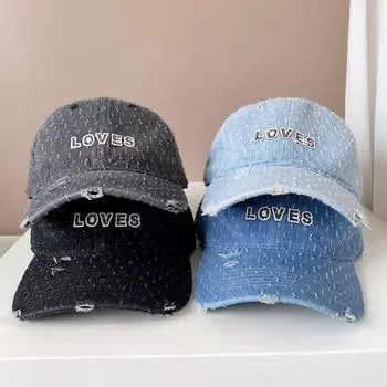 Европейская и американская джинсовая бейсболка со стразами и алфавитом для мужчин и женщин, для пар, на все времена года, закругленная кепка с дыркой от солнца M56-58cm чёрный