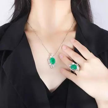 Европейская и американская имитация изумрудного кольца, ожерелье, серьги, комплект ювелирных изделий, креативный кулон в форме цветка