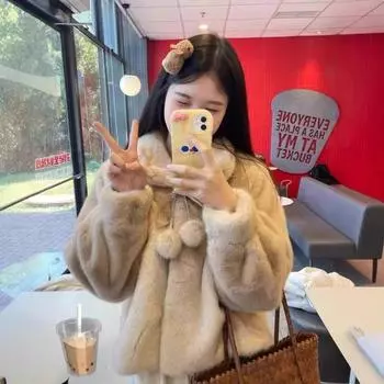 Европейская и американская имитация норковой шубы женская молодая мода тысяча золотая ветровка шуба 2024 новый экологически чистый мех осень и зима S