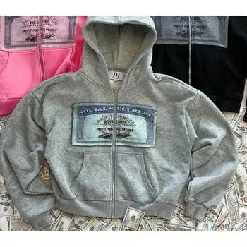 Европейская и американская индивидуальность, модная уличная одежда, ретро-толстовка с принтом букв, мужская повседневная нишевая универсальная толстовка с капюшоном Y2K S серый