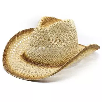 Европейская и американская классика деформированный край полые джинсовые соломенные шляпы Paint Progressive Shade Пляжная шляпа цилиндр соломенная шляпа M56-58cm