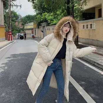 Европейская и американская куртка из хлопка, женская зимняя 2025 года, куртка средней длины, большого размера, свободная, утолщенная, хлопковая куртка, хлопок S