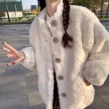 Европейская и американская куртка Xiaoxiangfeng женская зимняя 2024 новая экологически чистая овечья шерсть мех пушистый теплый верх хлопковая одежда S 70-50kg