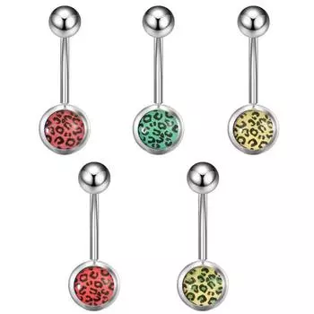 Европейская и американская леопардовая нержавеющая сталь 5-цветная пряжка для пупка и прокола пуповины