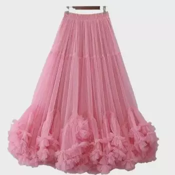 Европейская и американская летняя мода 2024 года: Женская кружевная сетчатая пышная юбка с большим размахом One Size абрикосовый света