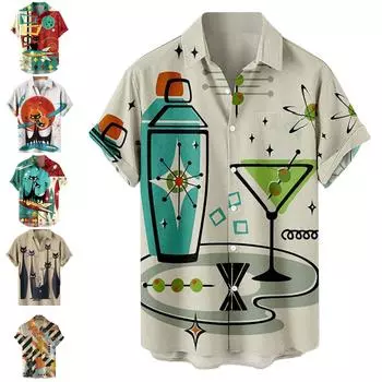 Европейская и американская летняя мужская рубашка больших размеров из Гонконга с 3D цифровой печатью, повседневная рубашка с короткими рукавами, мужская одежда 5XL