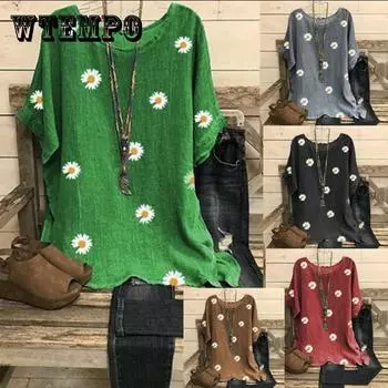 Европейская и американская летняя женская рубашка с коротким рукавом и круглым вырезом в стиле ретро с цветочным принтом, футболка XXXXXL красный