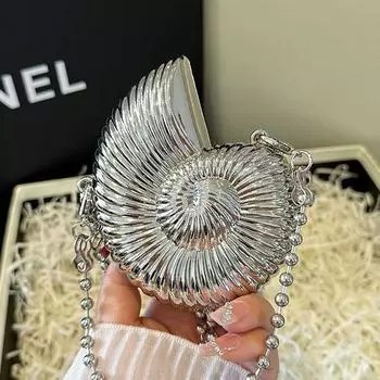 Европейская и американская металлическая мини-сумка из цинкового сплава Conch, сумка-мессенджер через плечо, модная маленькая сумка-помада Tide 10*4*12 серебряный
