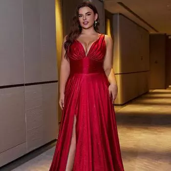 Европейская и американская мода, элегантное платье большого размера, облегающее платье для банкета, длинное платье с большим подолом 0XL красный
