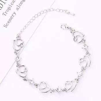 Европейская и американская мода браслет с двумя сердечками, микробриллиантами, для девушек-студенток, сетка, красные украшения на руку. One Size