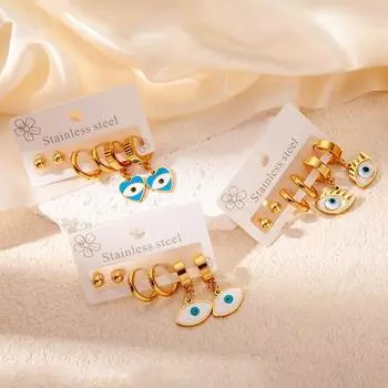 Европейская и американская мода, индивидуальные ресницы, глаза, серьги, комплект, дизайн в стиле панк, милые и крутые, нишевые, титановые стальные серьги