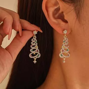 «Европейская и американская мода, красочные серьги в виде рождественской елки»: Элегантная, универсальная легкая роскошь для женщин. CK0589 золотой