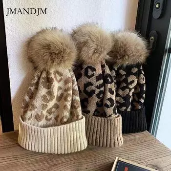 Европейская и американская мода леопардовый принт гофрированная вязаная шапка женская шапка утепленная мужская шерстяная шапка тренд чёрный