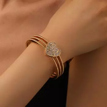 Европейская и американская мода Медный сердечный цирконовый хип-хоп открытый браслет - простой нишевый дизайн серебряный