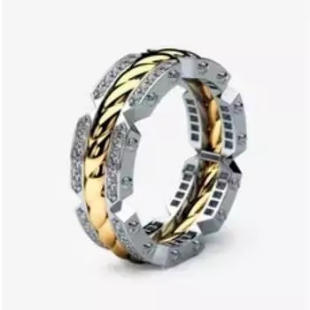 Европейская и американская мода Мужская Современная Стерлингового Серебра 925 пробы Желтое Золото 18 карат Двухцветное Кольцо С Бриллиантом Веревка Обручальные Свадебные Ювелирные Кольца Размер 6-13