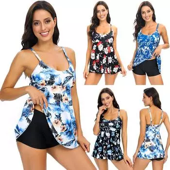 Европейская и американская мода, новая многоцветная цифровая печать, юбка, раздельные боксеры, комплект, большой размер, танкини, женские купальники S