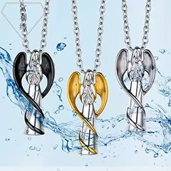 Европейская и американская мода, ожерелье из титановой стали, розовое золото, крылья из нержавеющей стали, подвеска в виде коробки с пеплом ангела