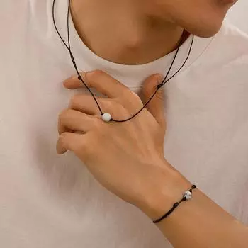 Европейская и американская мода персонализированный регулируемый кожаный вощеный нить ожерелье браслет комплект мужской хип-хоп нишевый элитный трансграничный ювелирный