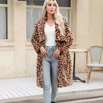 Европейская и американская мода повседневная шуба из искусственного меха с большим воротником, длинная плюшевая куртка для тепла осенью и зимой S