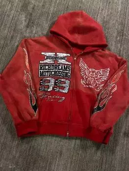 Европейская и американская мода повседневная свободная толстовка с капюшоном для мужчин Y2k ретро аниме принт куртка готическая толстовка на молнии в стиле Харадзюку S