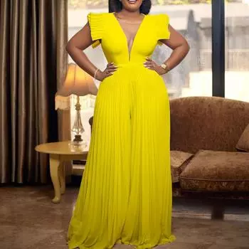 Европейская и американская мода, повседневный женский летний сексуальный сетчатый лоскутный однотонный комбинезон с высокой талией и широкими штанинами XXXL белый